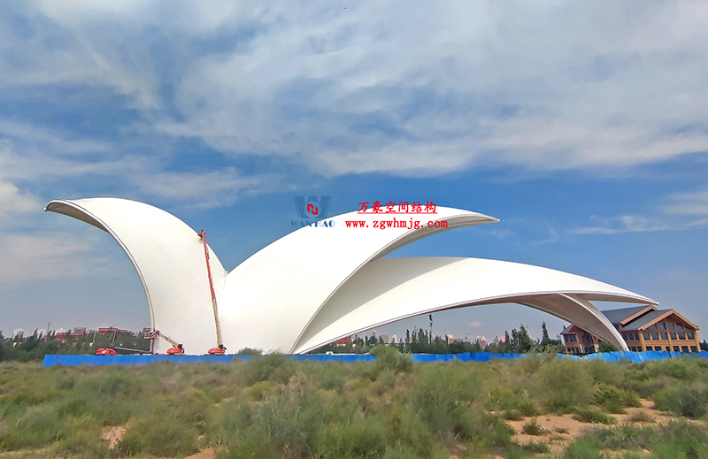 陜西定邊馬蓮灘沙漠公園鋼膜結構工程“奮力快跑”，工程“進度條”刷新了!